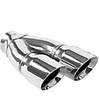 35228 Exhaust Tip - 2.25 in Inlet, 3 in Outlet, 9.25 in overall length, Polished, Stainless Steel, Dual, Universal, Sold individually