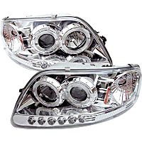 Driver and Passenger Side Headlight, With bulb(s) - Clear Lens Chrome Interior, Halogen Projector LED Halo