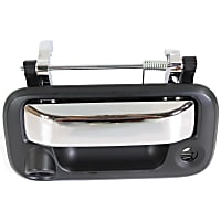 Tailgate Handle, Chrome Lever with Primed Bezel, With Camera Hole, With Keyhole