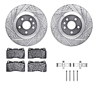 WGUH1-45013 Front Brake Disc and Pad Kit, Cross-drilled and Slotted OE Replacement R1 eLINE Silver Rotors wtih Optimum OEp Pads Series