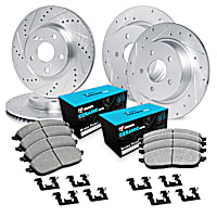 WGWH2-03036 Front and Rear Brake Disc and Pad Kit, Cross-drilled and Slotted Ceramic R1 eLINE Silver Rotors with Ceramic Pads Series