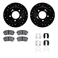 WHUH1-03073 Rear Brake Disc and Pad Kit, Cross-drilled and Slotted OE Replacement FWD R1 eLINE Black Rotors with Optimum OEp Pads Series