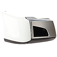 Front, Passenger Side Bumper End, Chrome (Front), White (Side), Black (Bottom) Plastic