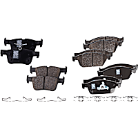 Front and Rear Brake Pad Sets, Organic - Front, Ceramic - Rear, Hardware Includes (2) Pieces Caliper Support Spring, All Wheel Drive, Pro-Line Series