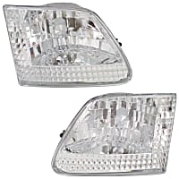 Driver and Passenger Side Headlights, without Bulbs, Clear Lens, Chrome Interior