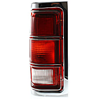 Driver Side Tail Light, Without bulb(s), Halogen, Clear and Red Lens, With Chrome Trim