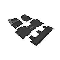 Front, Second and Third Row Molded Floor Liner, Eng. VIN: T, FI, Turbocharged, GAS, With Bench 2nd Row, Black, Made of Rubberized/Thermoplastic, KAGU Series