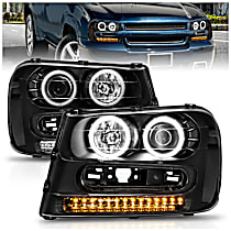 111127 Driver and Passenger Side Halogen Headlight, With bulb(s), Clear Lens, Black Interior, Halo Projector Series