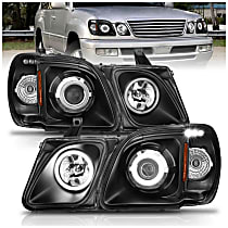 Driver and Passenger Side Halogen Headlight, With bulb(s), Ccfl; Does Not Fit Models With Factory Hid Bulbs, Clear Lens, Black Interior, Halo Projector Series