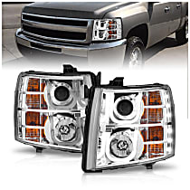 111282 Driver and Passenger Side Halogen Headlight, With bulb(s), Clear Lens, Chrome Interior, U-Bar Projector Series