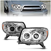 111321 Driver and Passenger Side Halogen Headlight, Without bulb(s), Clear Lens, Chrome Interior, Halo Projector Series