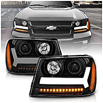 111390 Driver and Passenger Side Halogen Headlight, With bulb(s), Clear Lens, Black Interior, Projector Series