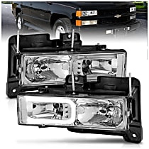 Driver and Passenger Side Halogen Headlight, With bulb(s), With Light Bar, Clear Lens, Chrome Interior, Crystal Series