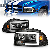 Driver and Passenger Side Halogen Headlight, With bulb(s), With Light Bar, Clear Lens, Black Interior