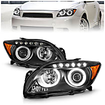 Driver and Passenger Side Halogen Headlight, With bulb(s), Ccfl, Clear Lens, Black Interior, Halo Projector Series