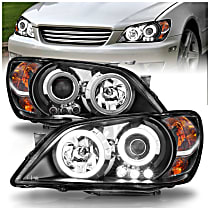 Driver and Passenger Side Halogen Headlight, With bulb(s), Does Not Fit Models With Factory Hid Bulbs, Clear Lens, Black Interior, Halo Projector Series
