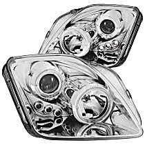 Driver and Passenger Side Halogen Headlight, With bulb(s), With 1 Pc. Led, Clear Lens, Chrome Interior, Halo Projector Series