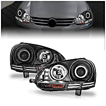 Driver and Passenger Side Halogen Headlight, With bulb(s), Clear Lens, Black Interior, Halo Projector Series