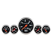1411 Designer Black Series Gauge Kit, 5 Pc. 3 1/8in. & 2 1/16in. Mech. Speedo. Wtmp & Oilp.