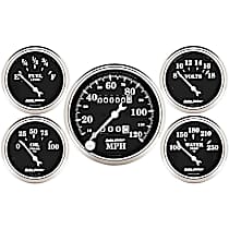 1708 Old Tyme Black Gauge Kit, 5 Pc. 3 1/8in. & 2 1/16in. Mech. Speedometer.