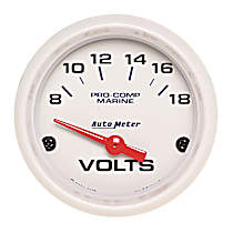 200756 Marine White Gauge, Voltmeter, 2 1/16in. 18V, Electric.