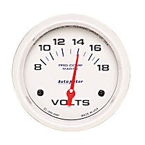 200757 Marine White Gauge, Voltmeter, 2 5/8in. 18V, Electric.