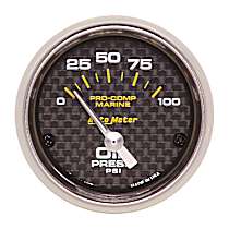 200758-40 Marine Carbon Fiber Gauge, Oil Pressure, 2 1/16in. 100Psi, Electric.