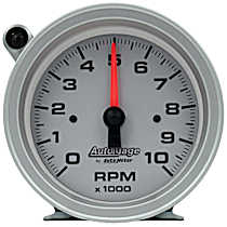 233909 Autogage Series Gauge, Tach, 3 3/4in. 10K Rpm, Pedestal W/Ext Shift Light, Slvr Dial Blk Case.
