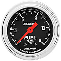 2411 Traditional Chrome Series Gauge, Fuel Pressure, 2 1/16in. 15Psi, Mechanical.