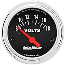2592 Traditional Chrome Series Gauge, Voltmeter, 2 1/16in. 18V, Electric