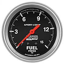 3411 Sport-Comp Series Gauge, Fuel Pressure, 2 5/8in. 15Psi, Mechanical.