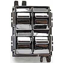 Front or Rear, Driver Side Window Switch, Driver, Located on Armrest, Chrome, 4-Button