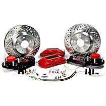 4301381R Track4 Series- 13in. Cross Drilled and Slotted, Red Powdercoated 4-Piston Caliper, 2-Wheel Set