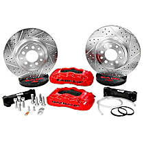 4401005R Pro Plus Series - 13in. Cross Drilled and Slotted, Red Powdercoated 6-Piston Caliper, 2-Wheel Set