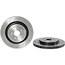 09.B879.11 Rear, Driver or Passenger Side Brake Disc, Cross-drilled and Slotted, 5 Lugs, 360 mm,, Premium UV Coated Series