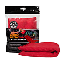 MIC707 Waffle Weave Glass and Window Microfiber Towel, Red 24" x 16", Sold individually