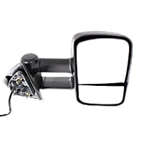 Passenger Side Towing Mirror, Power, Heated, Manual Folding, Textured Black, No Signal Light, No Memory, No Puddle Light, No Auto-Dimming, With Blind Spot Glass