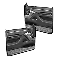 Front, Driver and Passenger Side, Door Trim Panel, Full Power Only; Padded Armrest; Weather Stripping; New Fasteners, Dark Gray