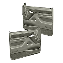 Front, Driver and Passenger Side, Door Trim Panel, Full Power Only; Padded Armrest; Weather Stripping; New Fasteners, Taupe Gray
