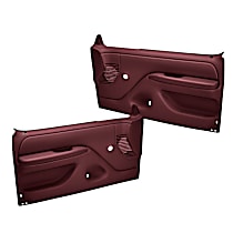 Front, Driver and Passenger Side, Door Trim Panel, No Power; Padded Armrest; Weather Stripping; New Fasteners, Maroon