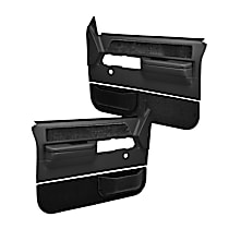 Front, Driver and Passenger Side, Door Trim Panel, No Power Only; Padded Armrest; Weather Stripping; Upholstered Insert and Kick Panel With Map Pocket; New Mounting Fasteners, Black