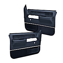 Front, Driver and Passenger Side, Door Trim Panel, No Power Only; Padded Armrest; Weather Stripping; Upholstered Insert and Kick Panel With Map Pocket; New Mounting Fasteners, Blue