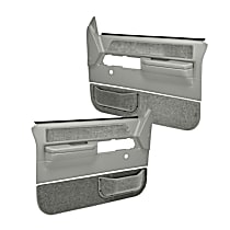 Front, Driver and Passenger Side, Door Trim Panel, No Power Only; Padded Armrest; Weather Stripping; Upholstered Insert and Kick Panel With Map Pocket; New Mounting Fasteners, Light Gray