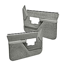 Front, Driver and Passenger Side, Door Trim Panel, Full Power; Padded Armrest; Weather Stripping; New Mounting Fasteners, Light Gray