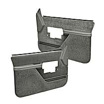 Front, Driver and Passenger Side, Door Trim Panel, Full Power; Padded Armrest; Weather Stripping; New Mounting Fasteners, Medium Gray