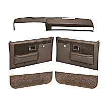 Dash Cap, Door Panel, Kick Panel, No Power Only; With Padded Armrest/Weather Stripping/Upholstered Insert/Door Handle Cup, ABS Plastic, Dark Brown