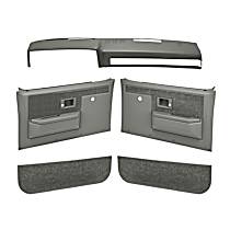 Dash Cap, Door Panel, Kick Panel, No Power Only; With Padded Armrest/Weather Stripping/Upholstered Insert/Door Handle Cup, ABS Plastic, Medium Gray