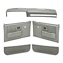 Dash Cap, Door Panel, Kick Panel, Power Windows Only/Padded Armrest/Weather Stripping/Upholstered Insert/Door Handle Cup/Use Orig. Hardware, ABS Plastic, Light Gray