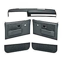 Dash Cap, Door Panel, Kick Panel, Power Windows Only/Padded Armrest/Weather Stripping/Upholstered Insert/Door Handle Cup/Use Orig. Hardware, ABS Plastic, Slate Gray