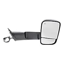 Passenger Side Mirror, For Models With Towing Package, Power Adjust, Heated, Textured Black, Power Folding, In-housing Signal Light, With Blind Spot Glass, No Memory, With Puddle Light, No Auto-Dimming